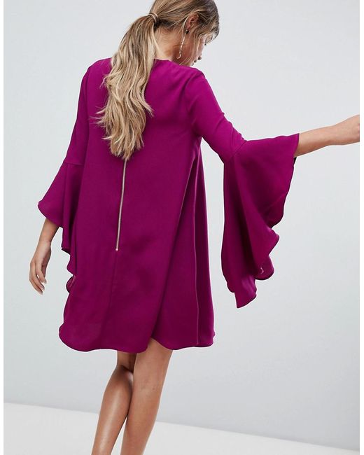 Ted Baker Waterfall Sleeve Mini Dress in Purple | Lyst UK