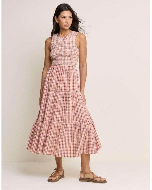 Nobody's Child Pink Gingham Shirred Charlie Midi Dress