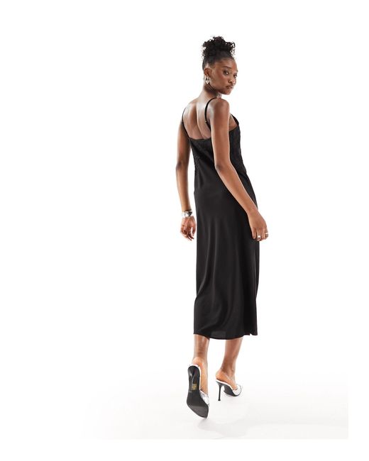 Monki Black Strappy Maxi Slip Dress With Lace Detail