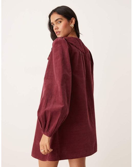 Nobody's Child Red Bridget Cord Mini Smock Dress
