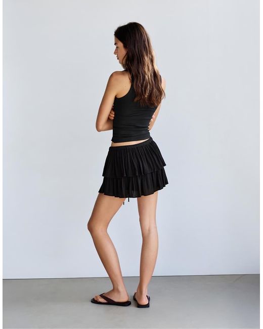 Pull&Bear Black Skort With Ruffles
