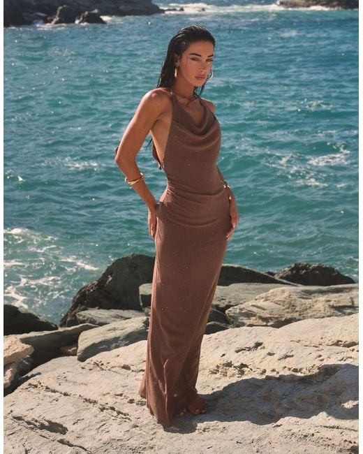 SIMMI Blue Open Back Halter Maxi Dress