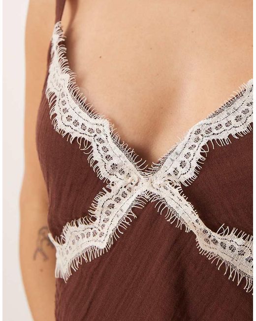 esmé studios Brown Esmee Beach Crop Top With Cream Lace Detail