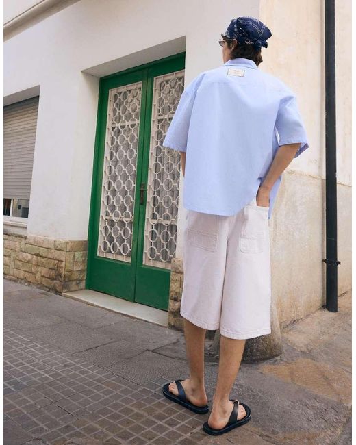 Bershka White Skater Denim Bermuda Shorts for men