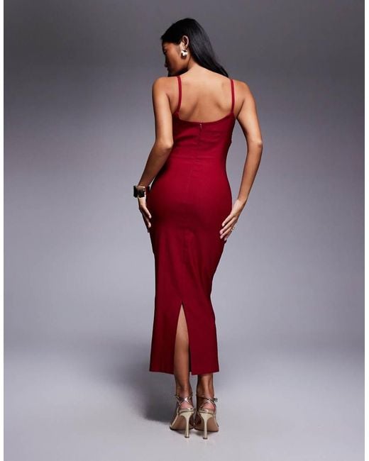 Vesper Petite Red Bengaline Cami Ruched Bust Midaxi Dress