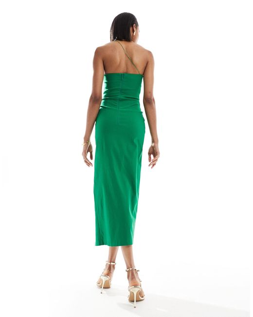 Vesper Green One Shoulder Spaghetti Strap Thigh Split Midaxi Dress
