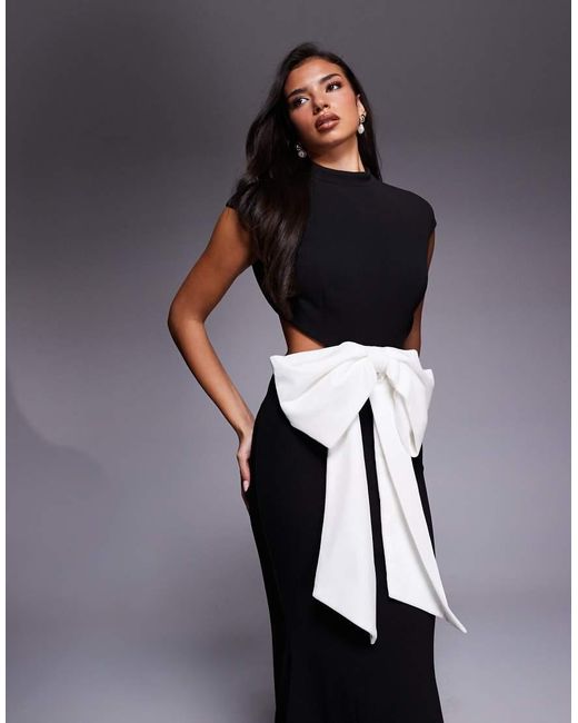 ASOS Black Cut Out Maxi Dress With Contrast Bow