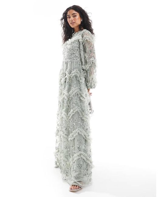 Maya Embellished Blouson Sleeve Maxi Dress in Grey | Lyst UK