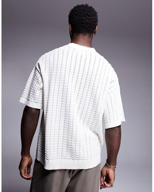 Polo en maille texturée ADPT pour homme en coloris White