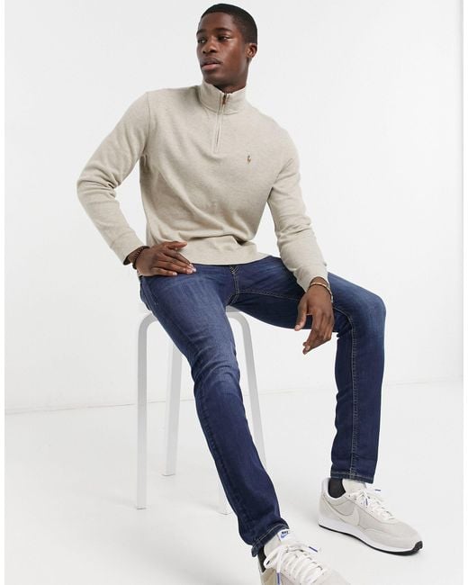 Polo ralph lauren half zip cotton knit jumper with multi player logo in black outlet
