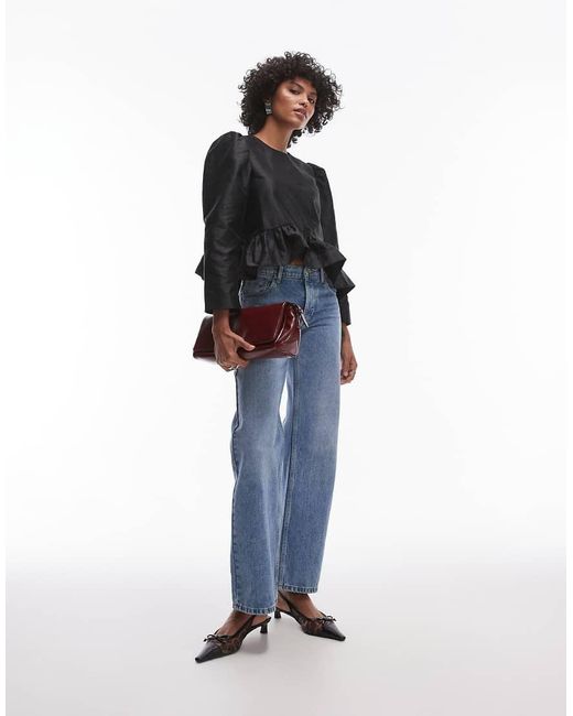 & Other Stories Satijnen Blouse Met Asymmetrische Zoom Met Ruches in het Blue