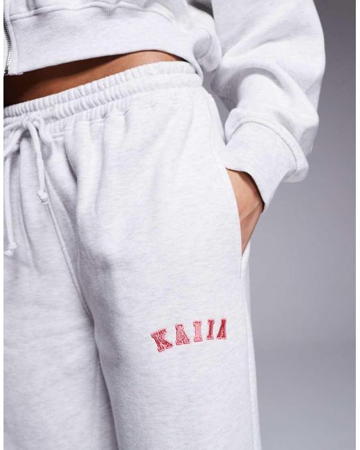 Kaiia Gray Cotton Rich Embroidered Logo Wide Leg joggers Co-ord
