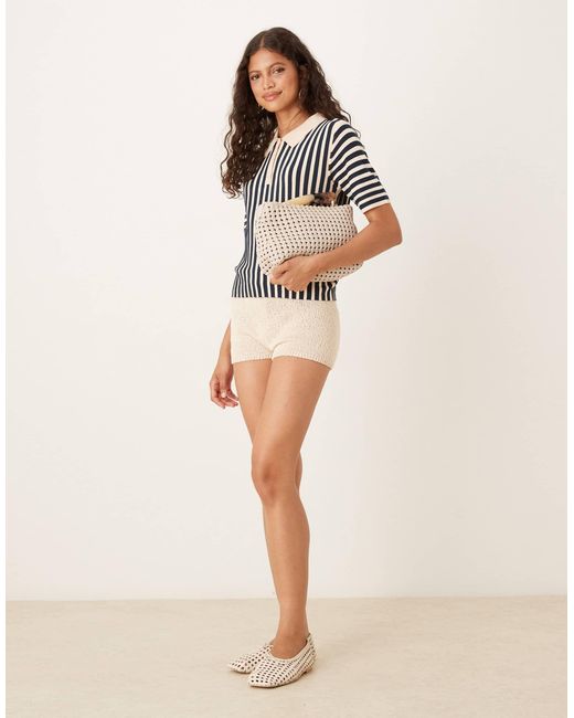 Jdy White Stripe Knitted Polo