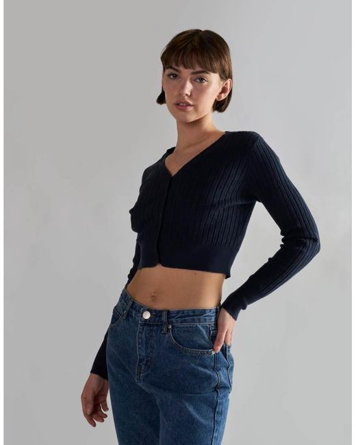 Glamorous Blue Long Sleeve Crop Cardigan