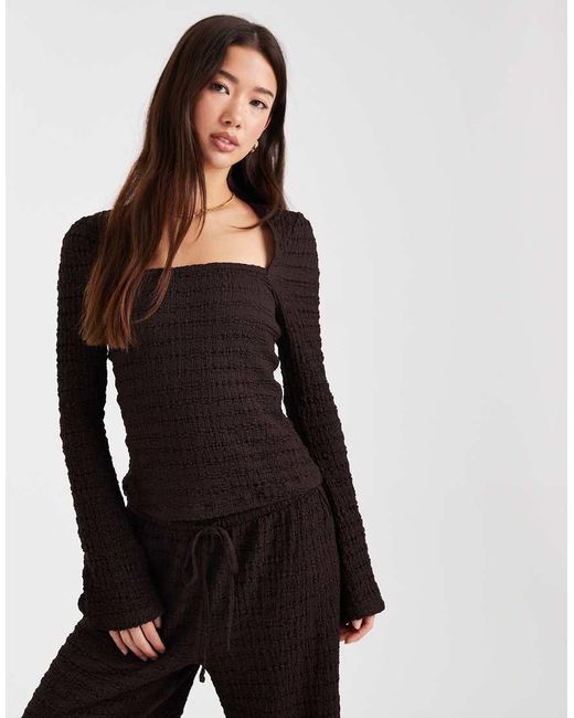 ASOS Black Mix & Match Textured Square Neck Flare Sleeve Top