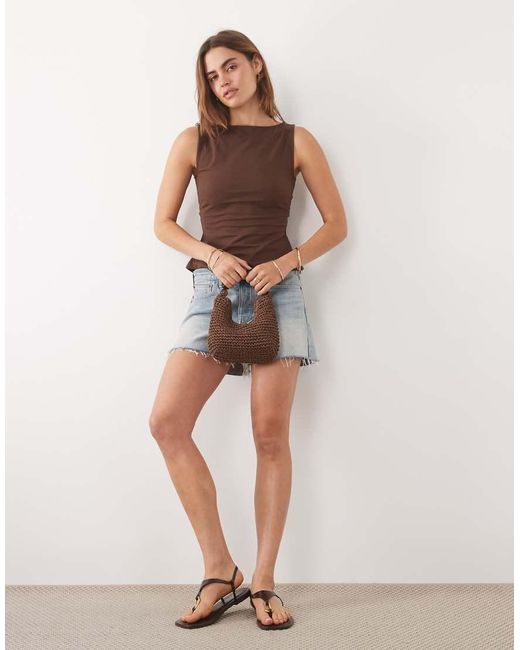 ASOS Blue Slash Neck Tie Back Tank Top