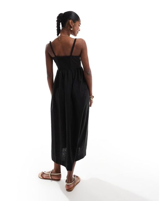 Brave Soul Midi-Jurk Met Bandjes En Knoopsluiting in het Black