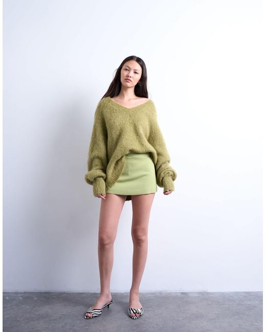 TOPSHOP Green Twill Clean Skort