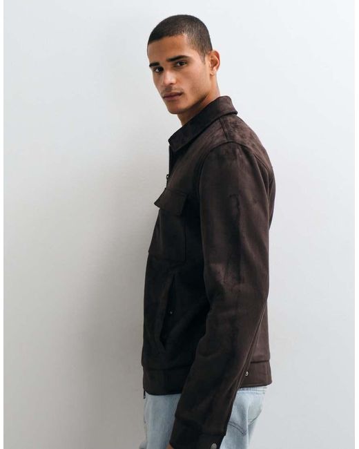 Threadbare Black Faux Suede Collared Jacket for men