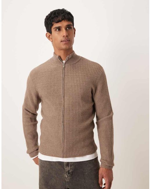 Cárdigan De Punto Acanalado De Mezcla De Lana De -Neutro Mango de hombre de color Gray