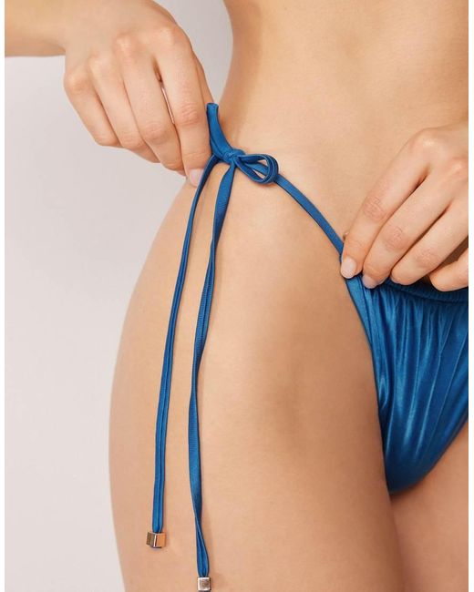Calzedonia Blue Shiny Satin Thong Bikini Bottom