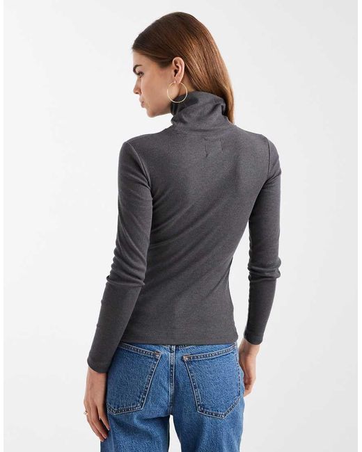 Brave Soul Gray Long Sleeve Ribbed Rollneck Top