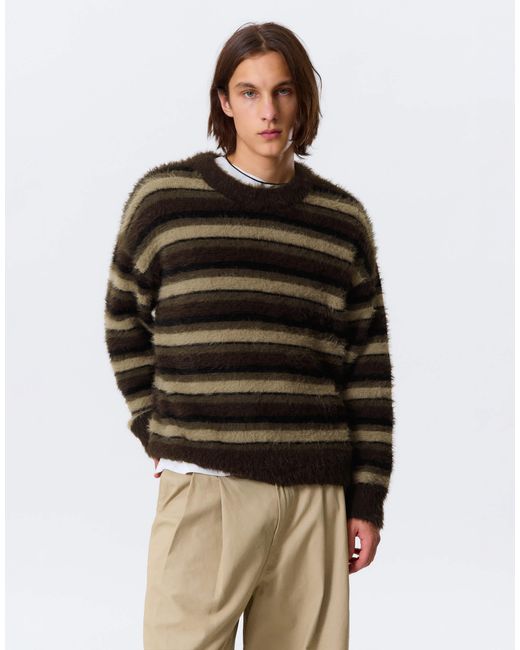 Pull oversize en maille duveteuse rayée - marron Weekday pour homme en coloris Multicolor