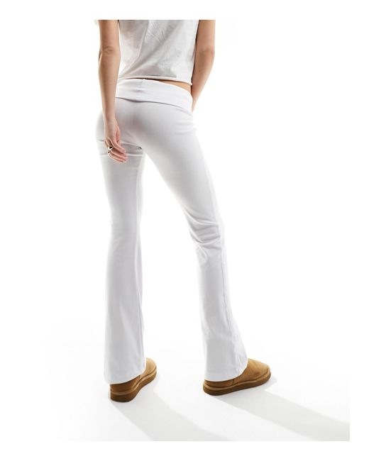 Bershka White Folded Waistband Flared Trousers