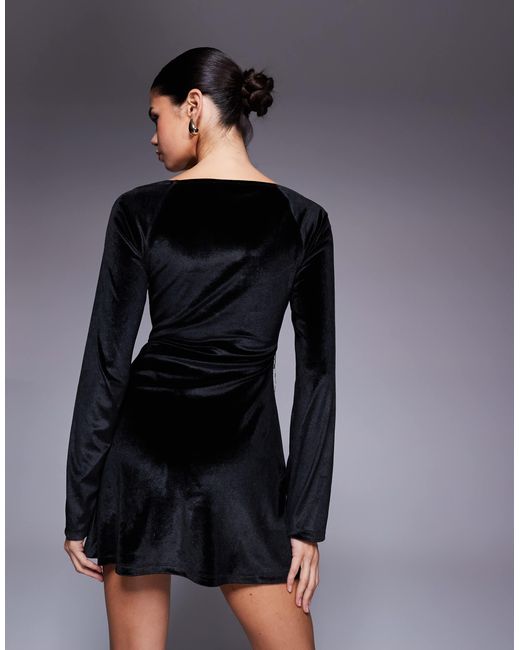 ASOS Super Scoop Long Sleeve Mini Dress With Aline Skirt And Celestial  Embellishment in Black | Lyst