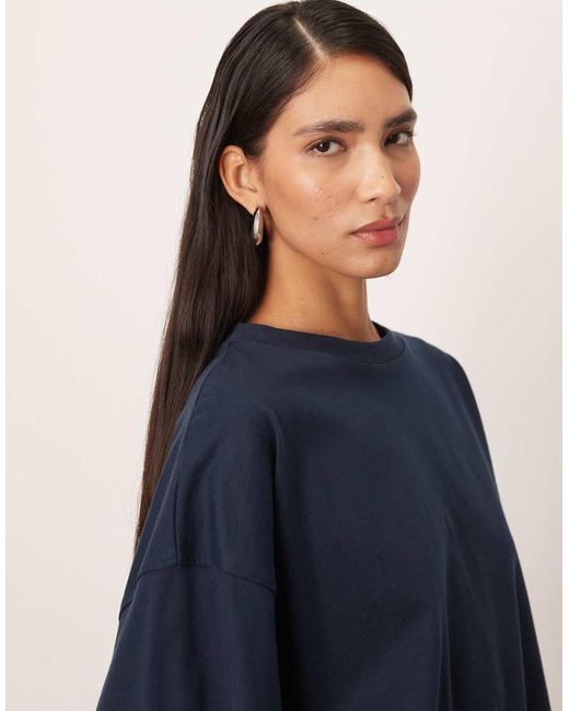ARRANGE Blue Cotton Oversized Long Sleeve T-shirt