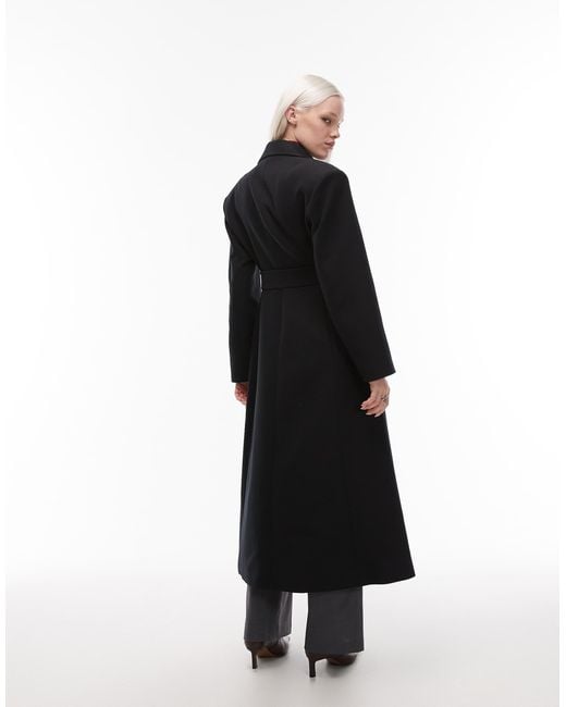 ASOS Black Tailored Power Shoulder Belted Overcoat