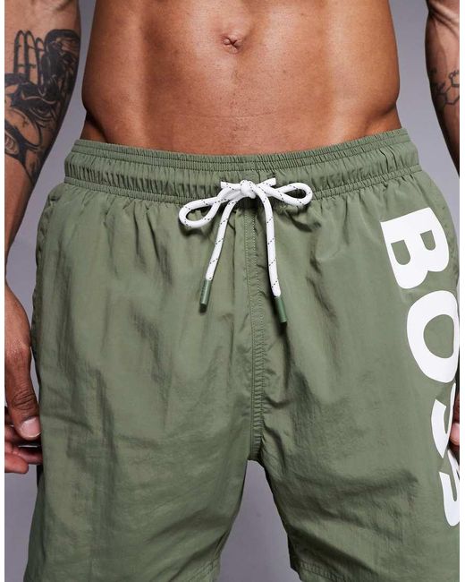 Boss Gray Boss Octopus Logo Swim Shorts for men