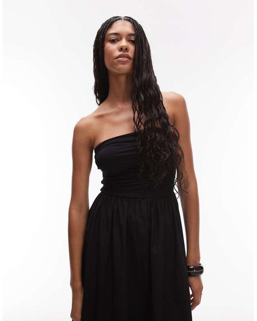 TOPSHOP Black Bandeau Poplin Mix Maxi Dress
