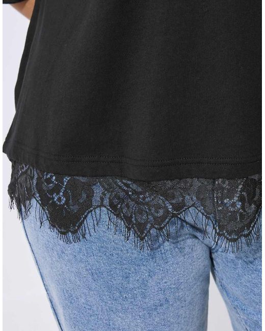 Yours Clothing Black Lace Hem T-Shirt