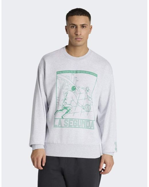 Adidas Originals Gray Real Madrid Heritage Crew Sweat for men