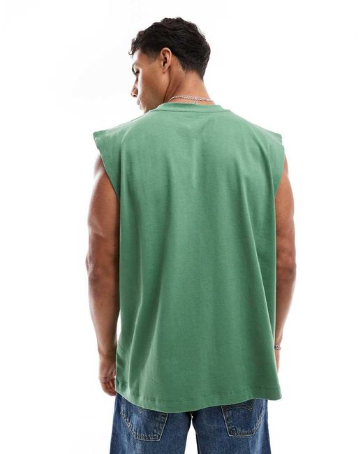 Camiseta Verde Extragrande Sin Mangas De Tejido Grueso De ASOS de hombre de color Green