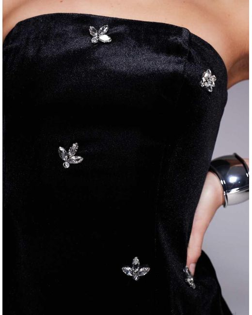 New Look Fluwelen Bandeau-Top Met Siersteentjes in het Gray