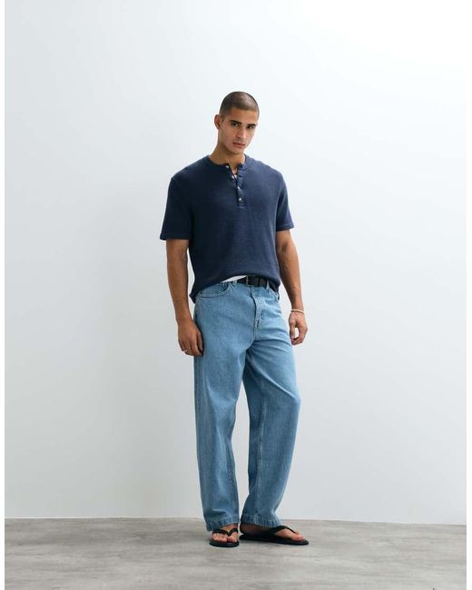 Abercrombie & Fitch Blue Abercrombie Knitted Short Sleeve Henley T-shirt for men