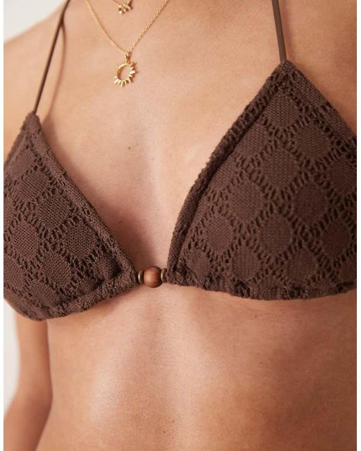 Stradivarius Brown Crochet Bikini Top