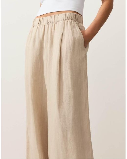Oysho Natural 100% Linen Wide Leg Trousers