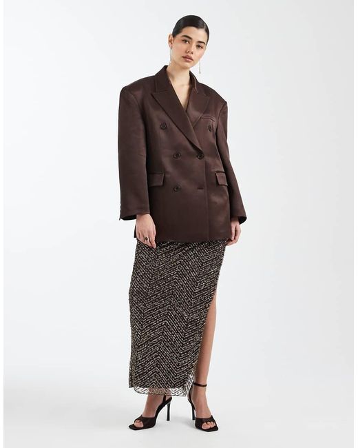 ASOS Brown Oversized Double Breasted Satin Blazer