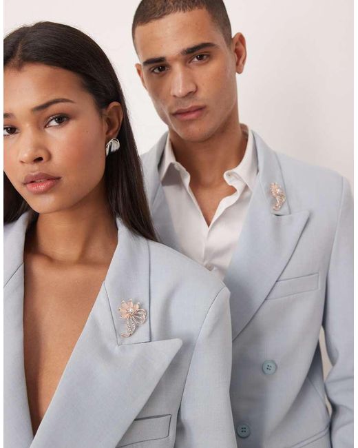 Sister Jane Gray Unisex Double Breasted Blazer Co-ord With Brooch