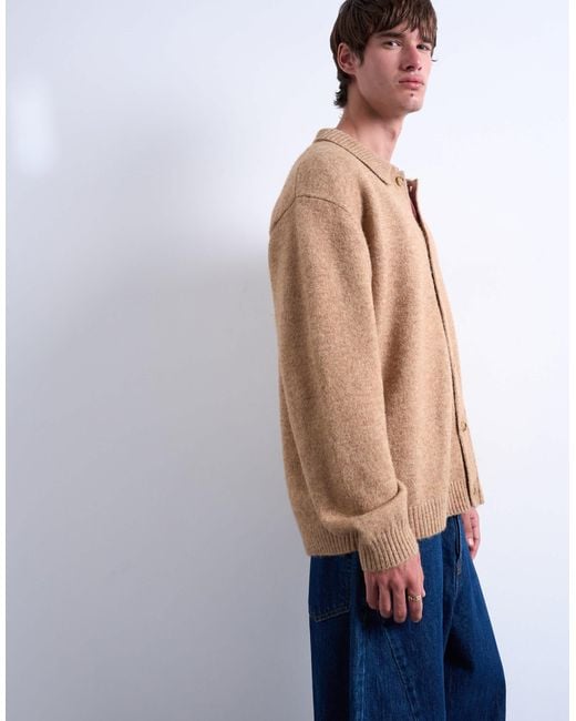 Topman Gray Oversized Fit Button-through Cardigan for men