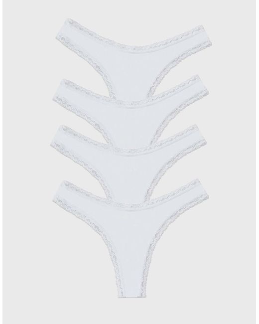 Stripe & Stare White Thong Four Pack