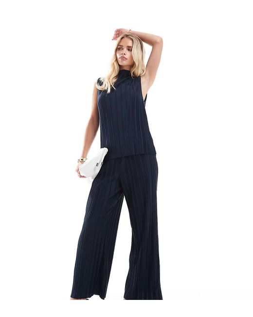 Vila Blue Plisse Wide Leg Trouser Co-ord