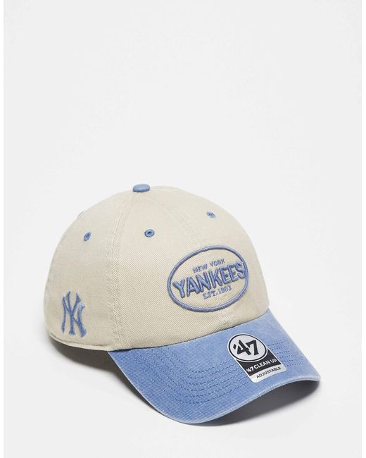'47 White Ny Yankees Bubble Script Clean Up Cap With Contrast Peak