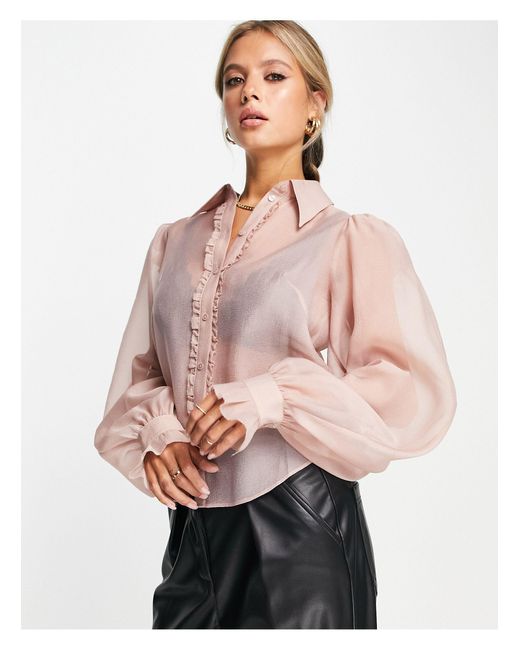 & Other Stories Frill Detail Blouse With Volume Sleeves in Natural