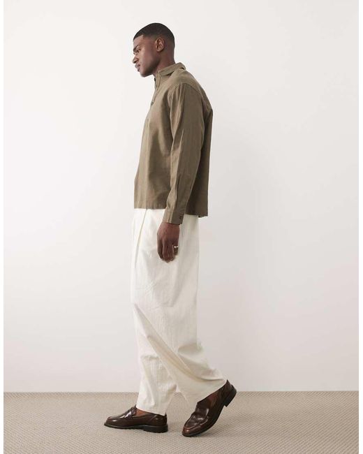 ASOS Brown Oversized Overhead Linen Blend Shirt for men