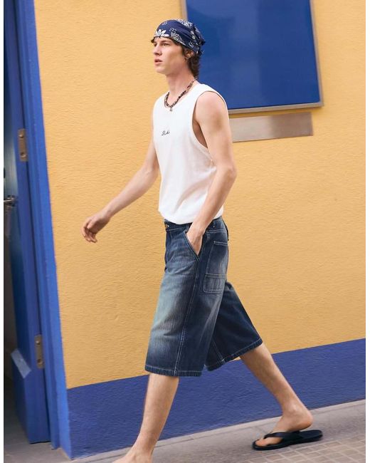 Bershka Purple Denim Skater Bermuda Shorts for men