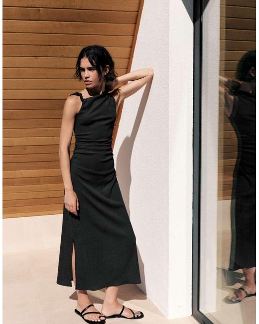 Pull&Bear White Gathered Knot Midi Dress